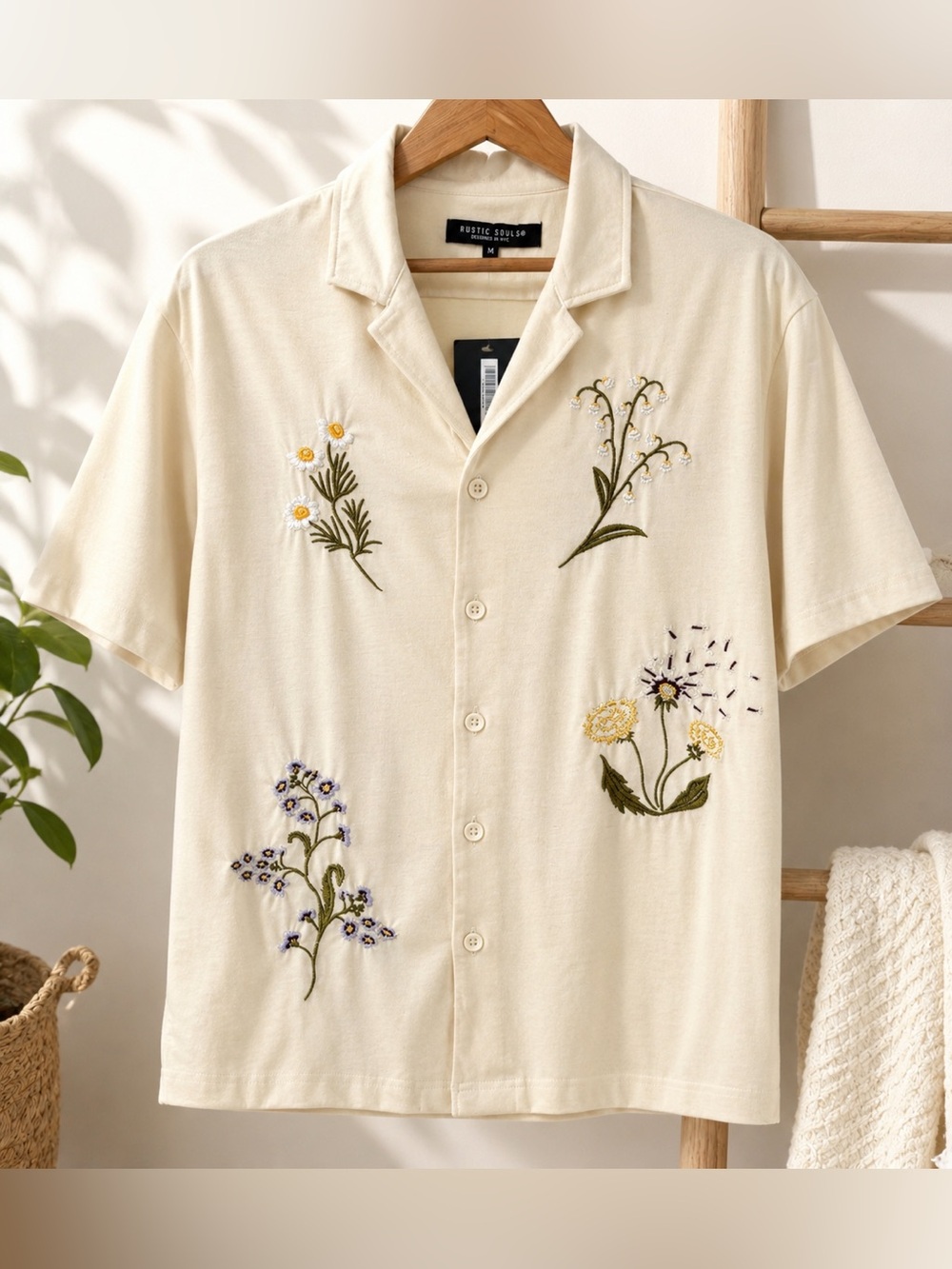NWT Rustic Souls Floral Embroidered Camp Shirt M